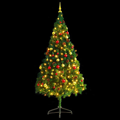 Vidaxl Kunstkerstboom mit Beleuchtung und Weihnachtsbällen 210 cm Grün