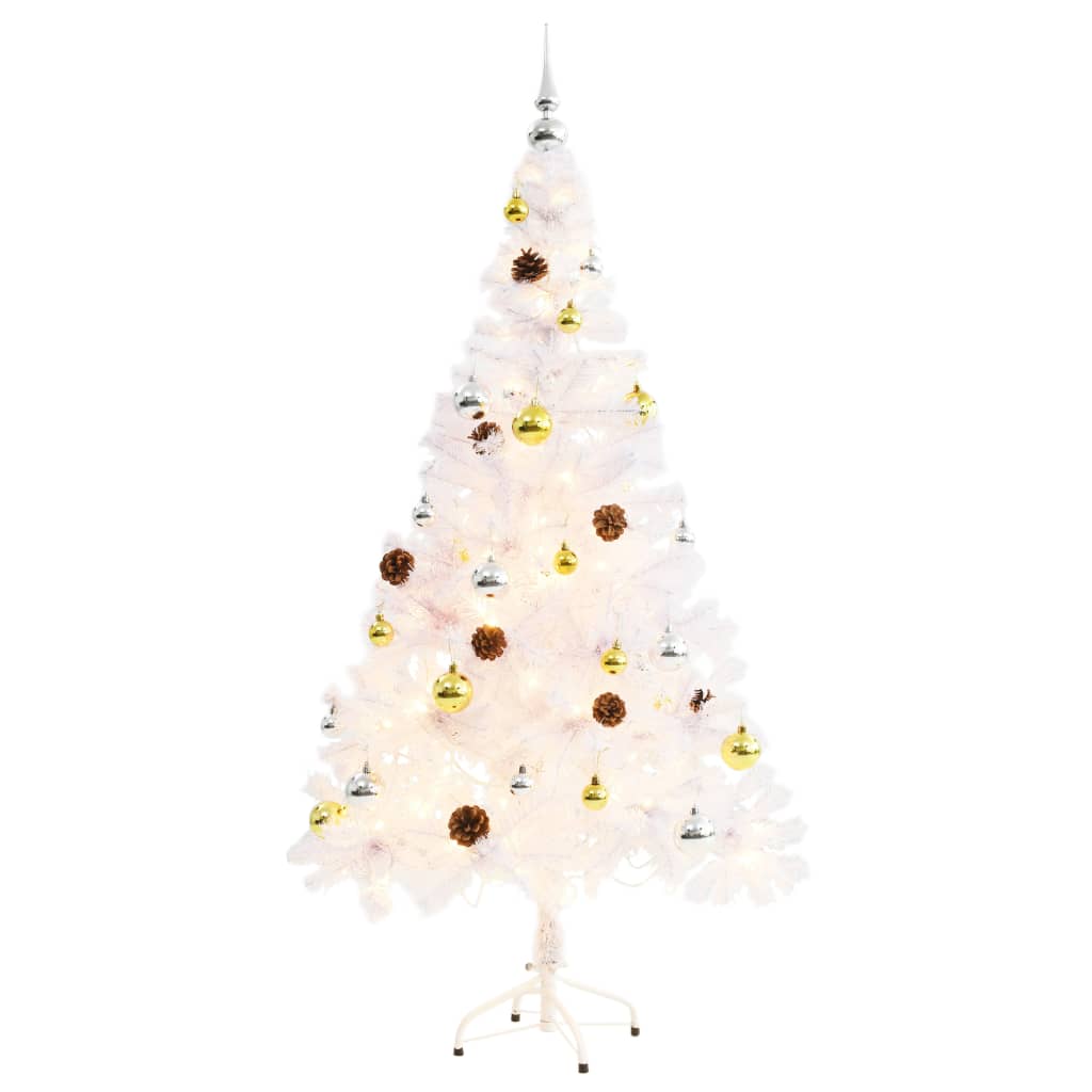 Vidaxl Kunstkerstboom mit Beleuchtung und Weihnachtsbällen 150 cm Weiß