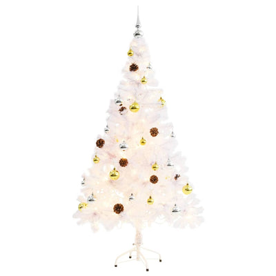 Vidaxl Kunstkerstboom mit Beleuchtung und Weihnachtsbällen 150 cm Weiß