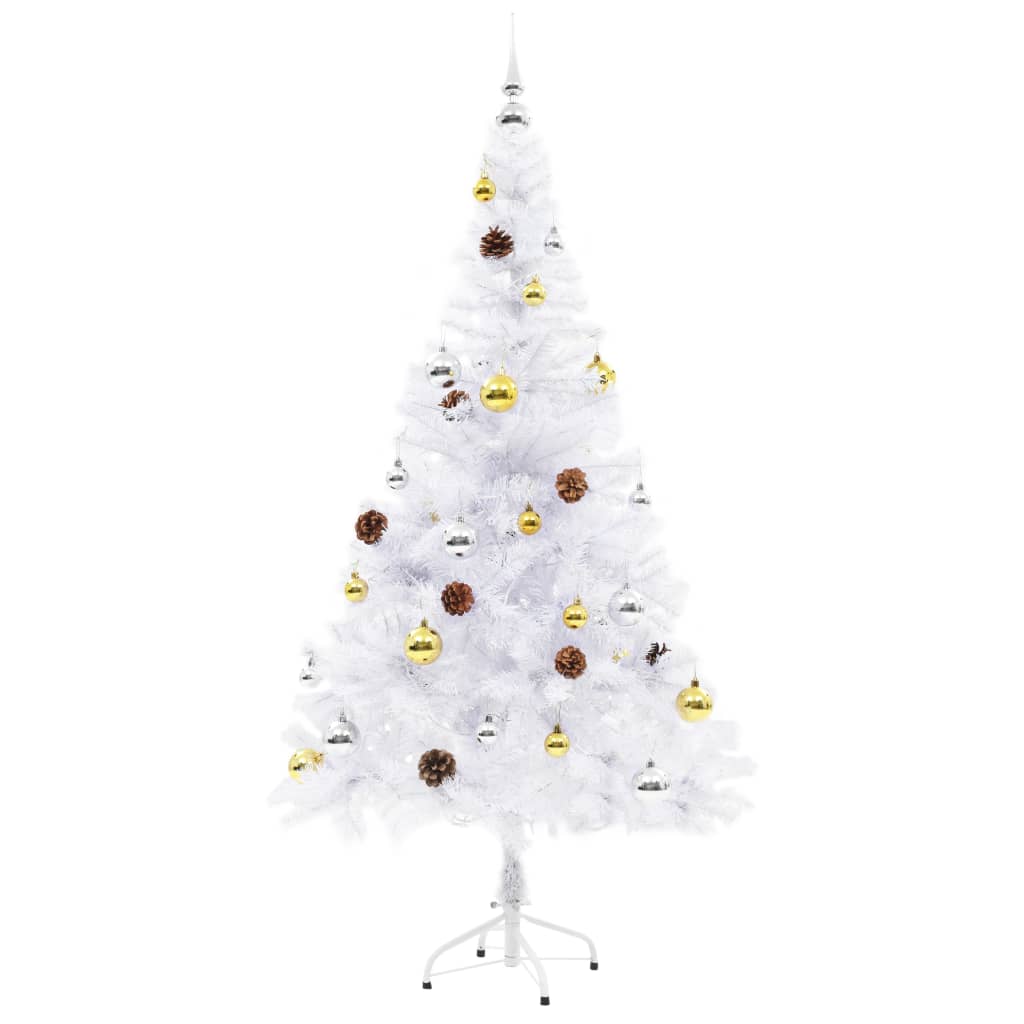 Vidaxl Kunstkerstboom mit Beleuchtung und Weihnachtsbällen 150 cm Weiß