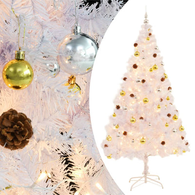 Vidaxl Kunstkerstboom mit Beleuchtung und Weihnachtsbällen 210 cm Weiß