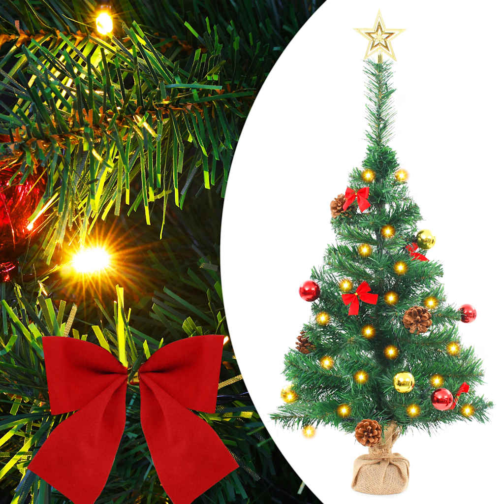 Vidaxl Kunstkerstboom mit Beleuchtung und Weihnachtsbällen 64 cm Grün