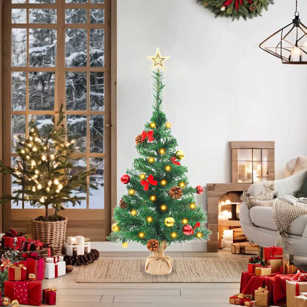 Vidaxl Kunstkerstboom mit Beleuchtung und Weihnachtsbällen 64 cm Grün