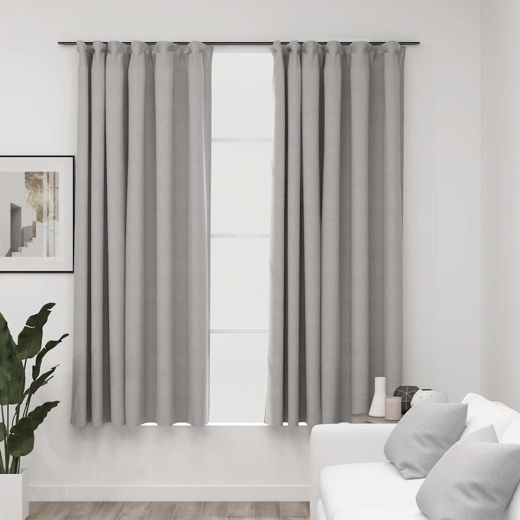 Vidaxl Vorhänge Leinen -Look Blackout Haken 2 ST 140x175 cm Grau