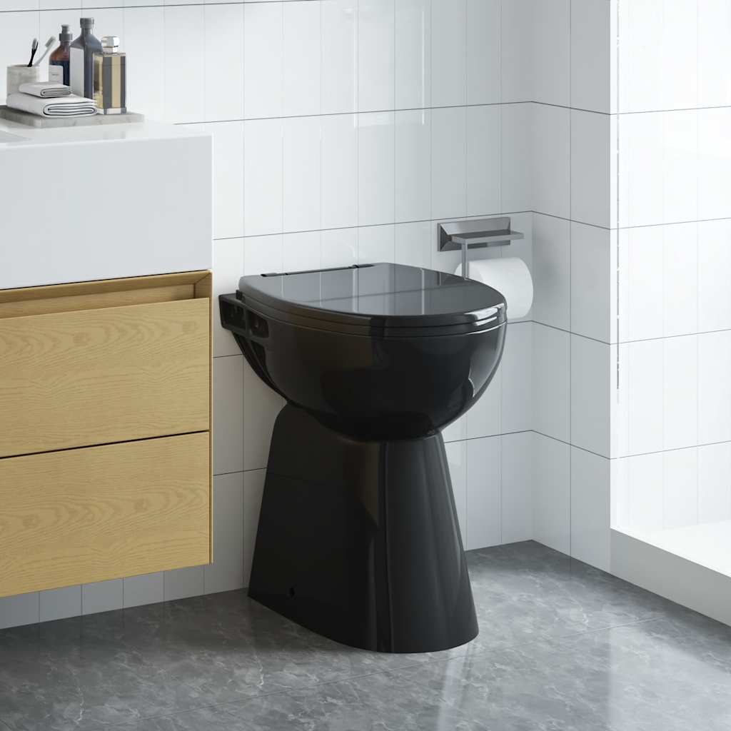 Vidaxl-Toilette erhöht 7 cm weiche, borgendere Keramikschwarz