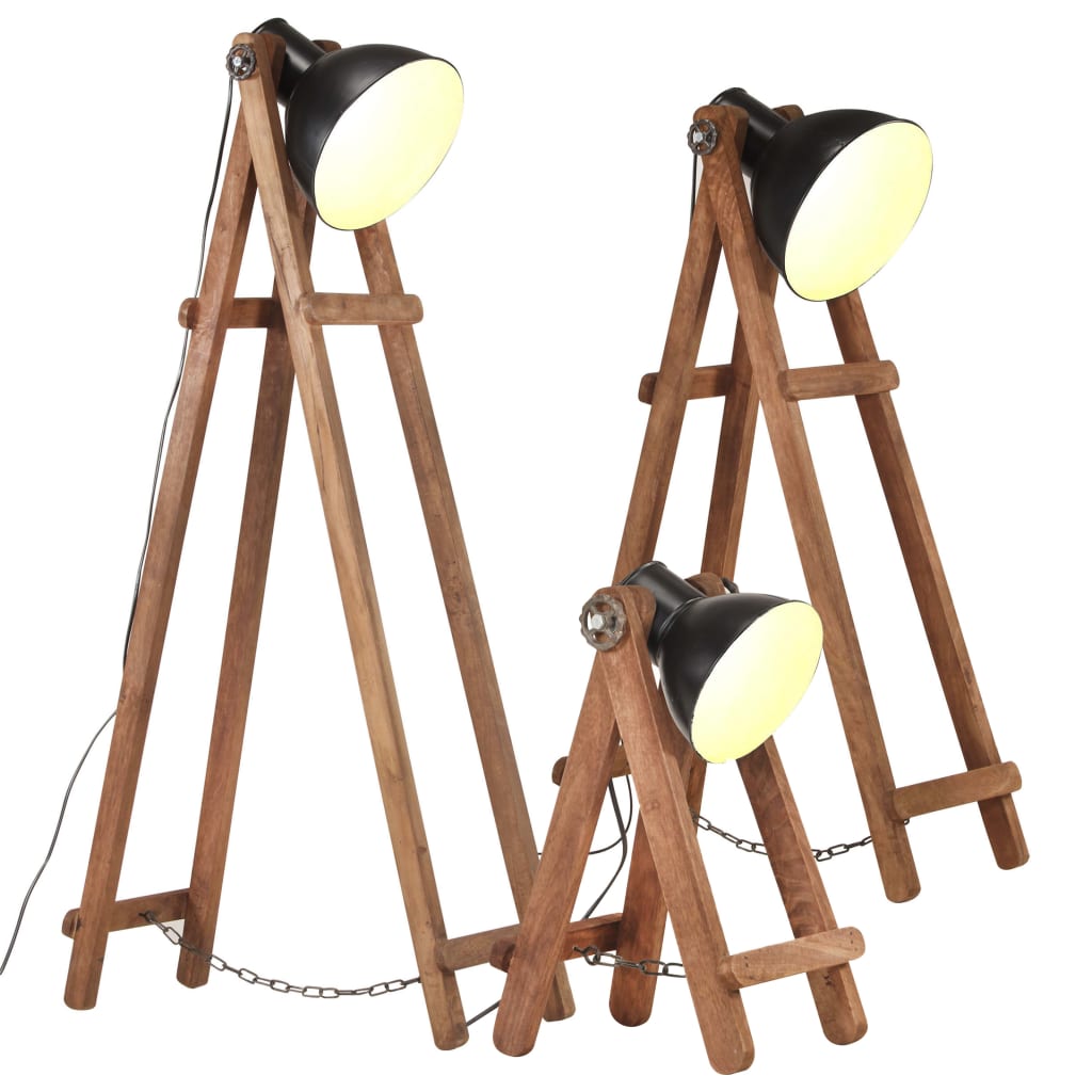 Vidaxl -Stehlampen 3 ST E27 Solid Mangohout Schwarz
