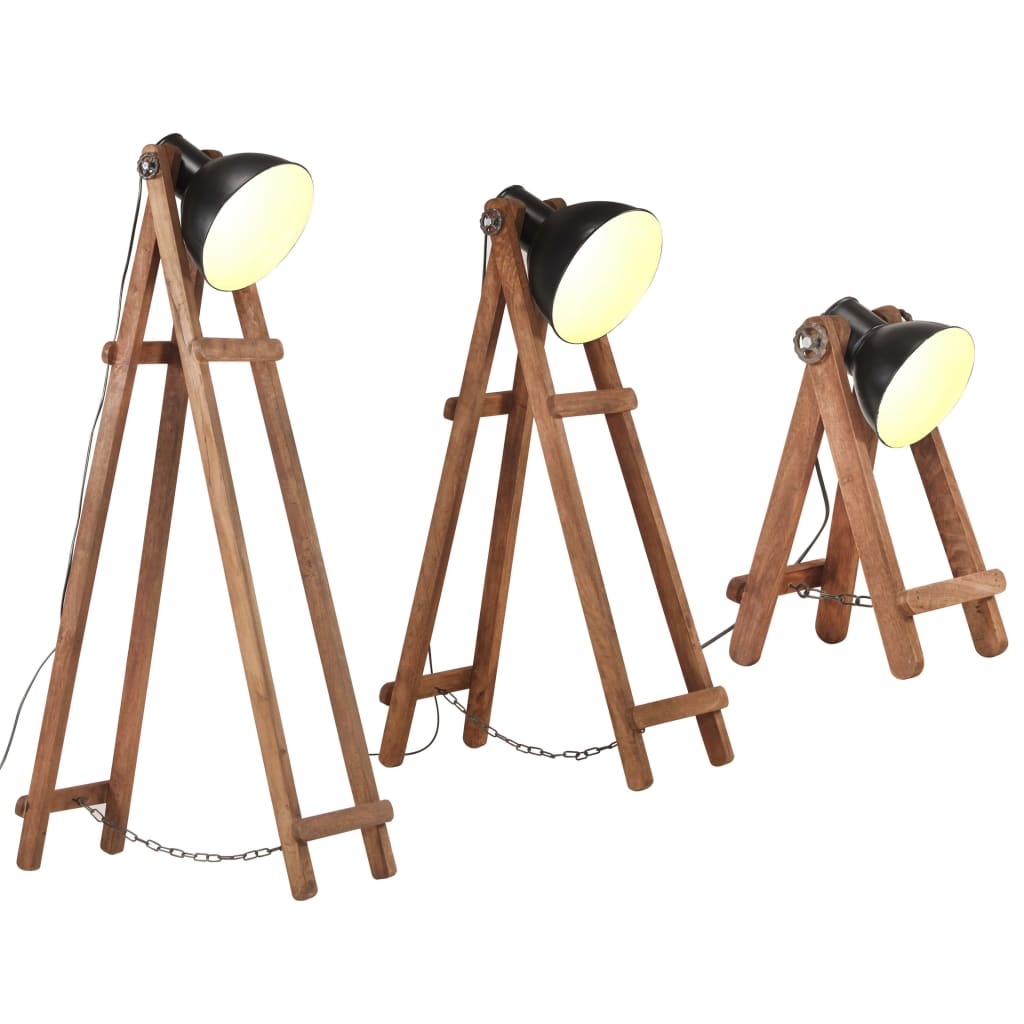 Vidaxl -Stehlampen 3 ST E27 Solid Mangohout Schwarz