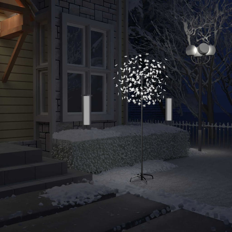Vidaxl Weihnachtsbaum 200 LEDs kaltes weißes Licht Kirschblüten 180 cm