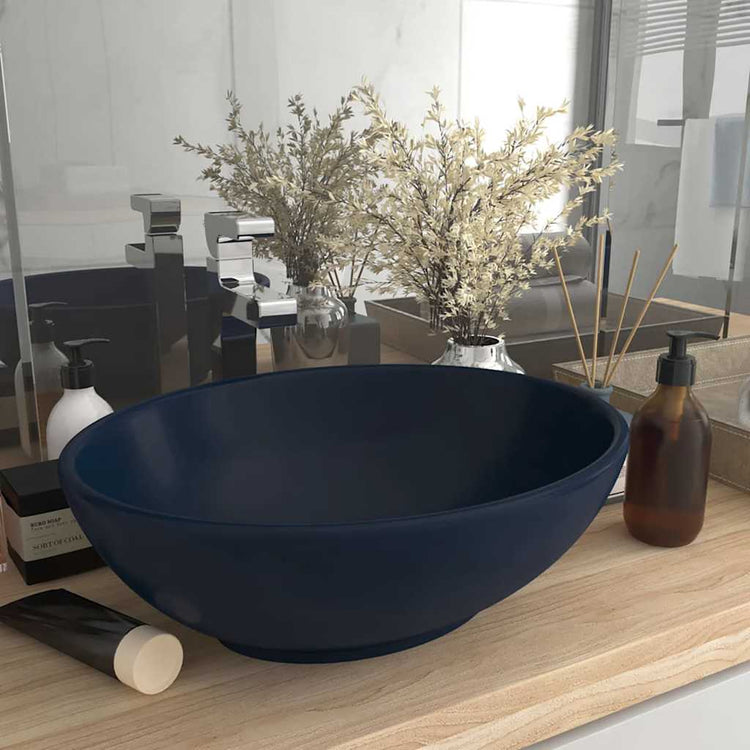 Vidaxl Washbeasin Oval 40x33 cm Keramik Matt Dunkelblau