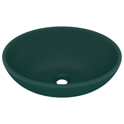 VIDAXL WASHBAIN OVAL 40x33 cm Keramik Matt Dunkelgrün