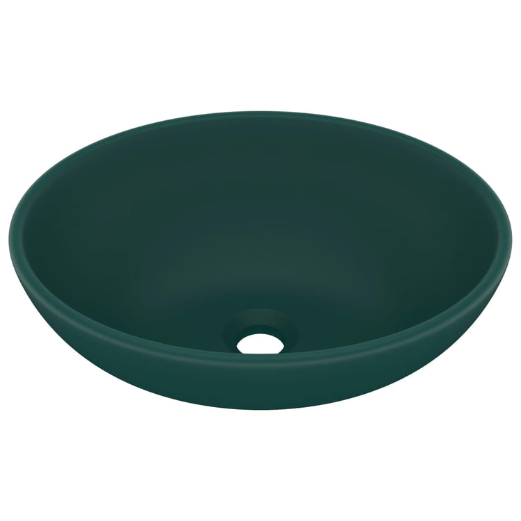VIDAXL WASHBAIN OVAL 40x33 cm Keramik Matt Dunkelgrün