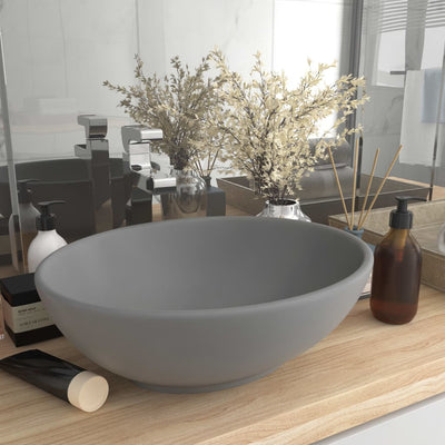 VIDAXL WASHBAIN OVAL 40x33 cm Keramik Matt Hellgrau