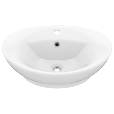 Vidaxl -Waschbecken mit Landung oval 58,5 x 39 cm Keramikmatte Weiß