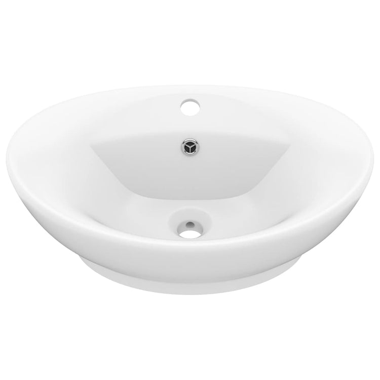 Vidaxl -Waschbecken mit Landung oval 58,5 x 39 cm Keramikmatte Weiß