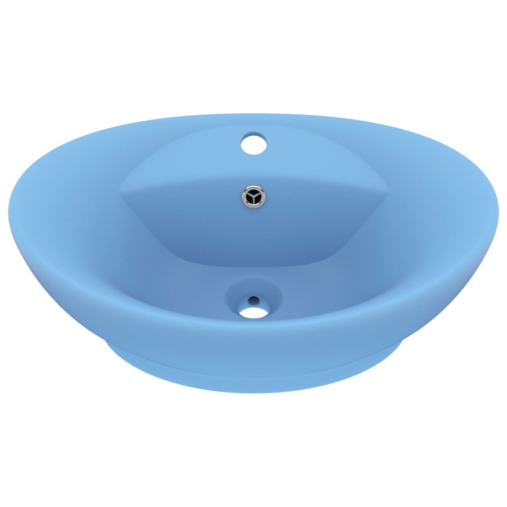 Vidaxl -Waschbecken mit Landung oval 58,5 x 39 cm Keramik Matt Hellblau
