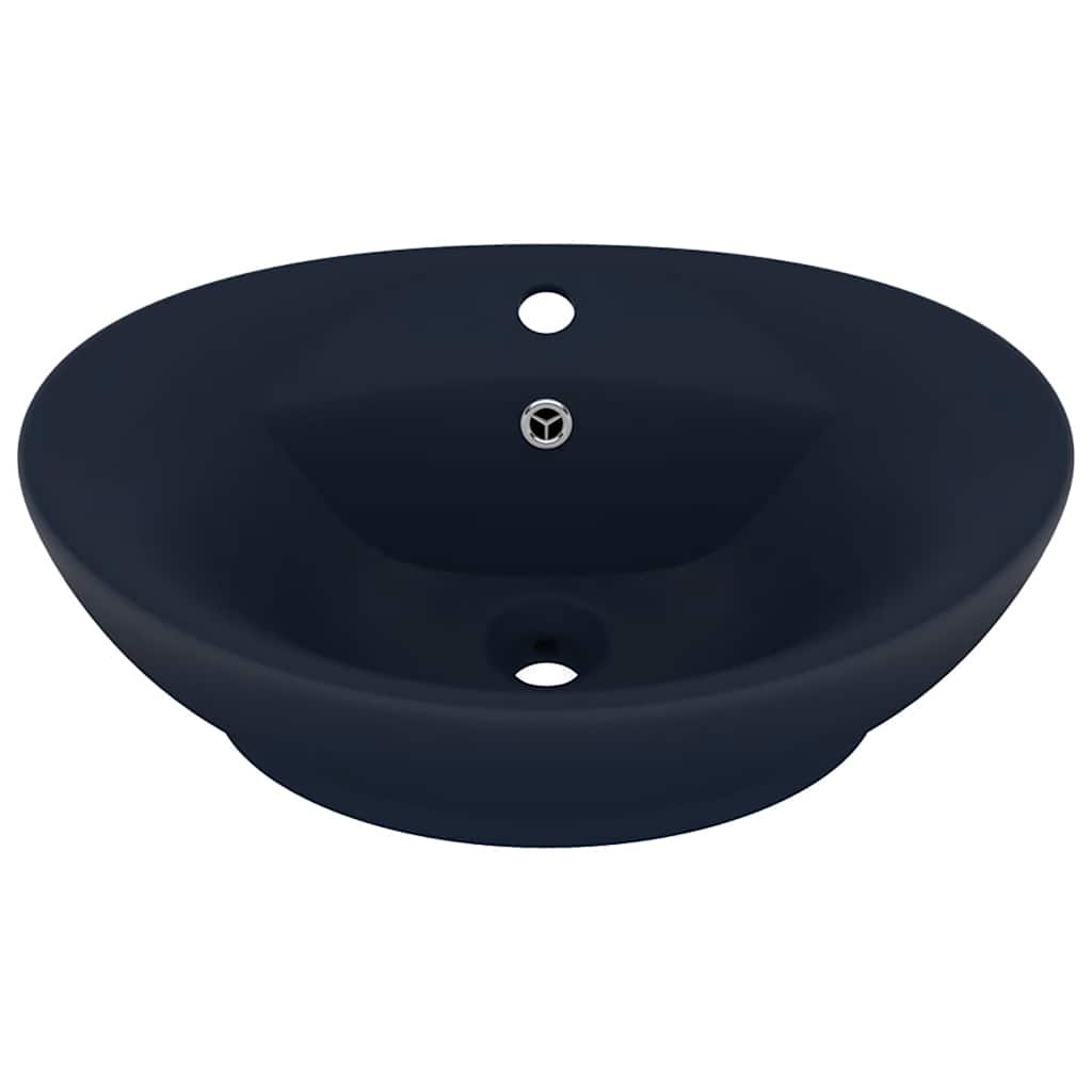 Vidaxl -Waschbecken mit Landung oval 58,5 x 39 cm Keramik Matt Dunkelblau