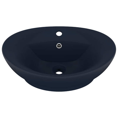 Vidaxl -Waschbecken mit Landung oval 58,5 x 39 cm Keramik Matt Dunkelblau