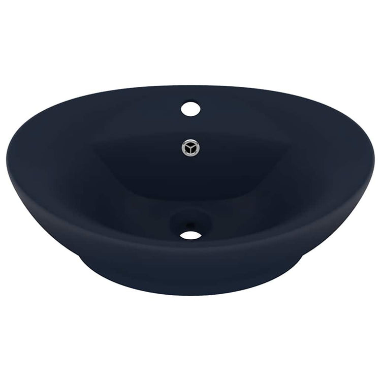Vidaxl -Waschbecken mit Landung oval 58,5 x 39 cm Keramik Matt Dunkelblau