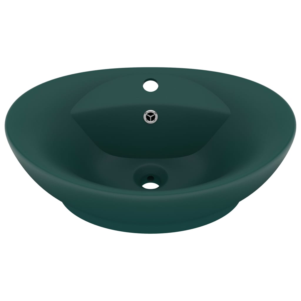 Vidaxl -Waschbecken mit Landung oval 58,5 x 39 cm Keramik Matt Dunkelgrün