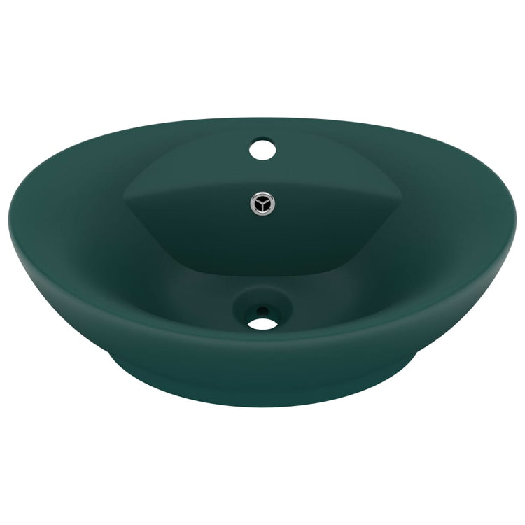Vidaxl -Waschbecken mit Landung oval 58,5 x 39 cm Keramik Matt Dunkelgrün