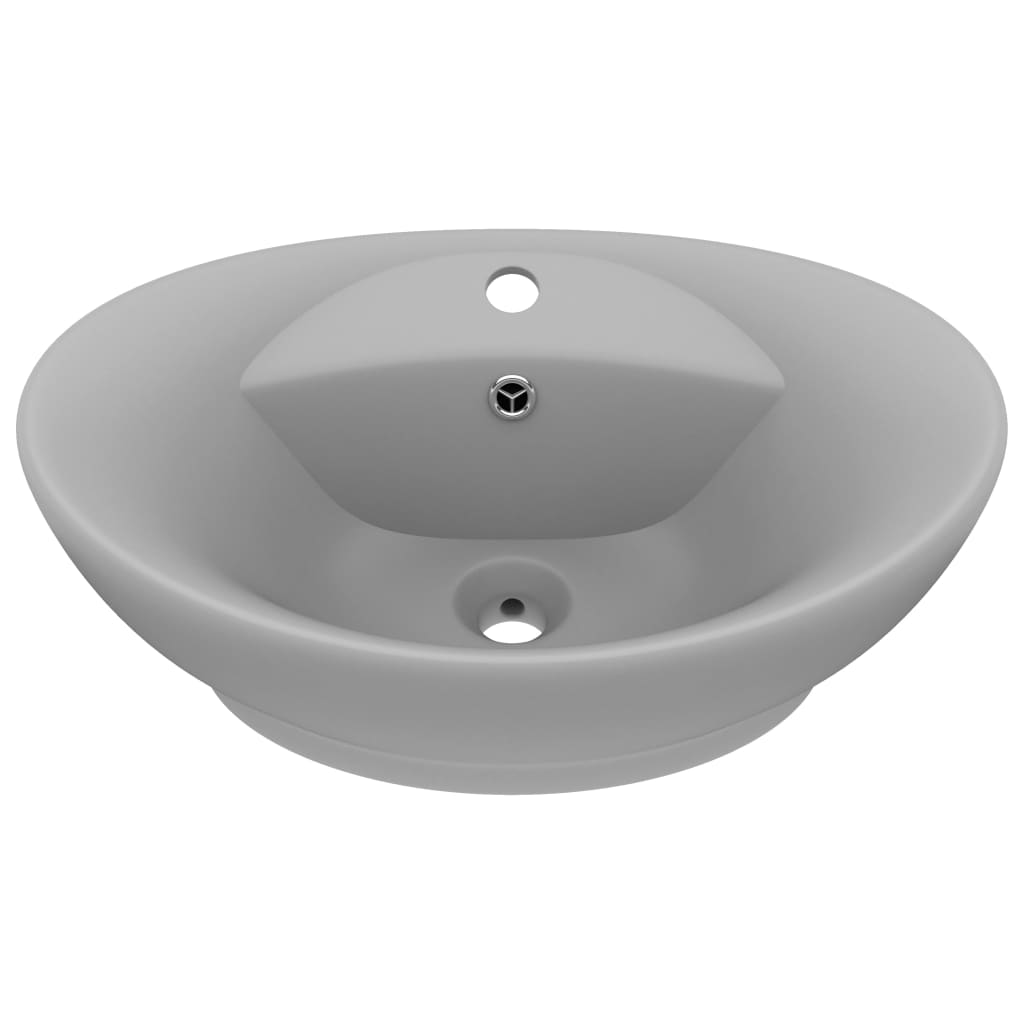 Vidaxl -Waschbecken mit Landung oval 58,5 x 39 cm Keramik Matt Hellgrau