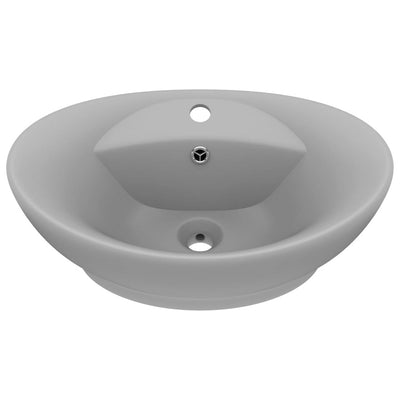 Vidaxl -Waschbecken mit Landung oval 58,5 x 39 cm Keramik Matt Hellgrau