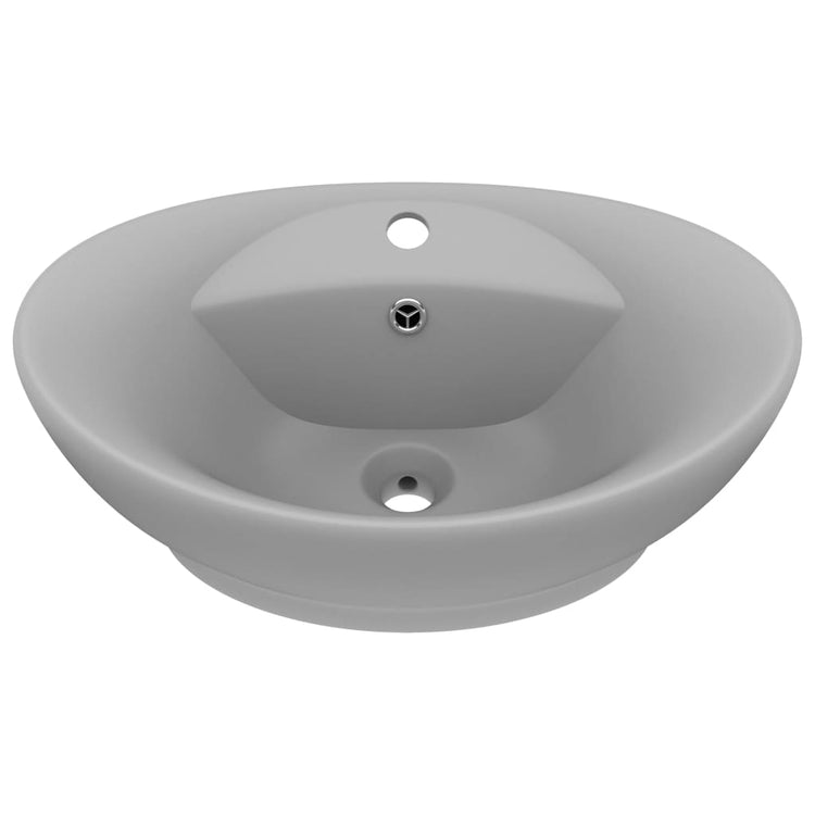 Vidaxl -Waschbecken mit Landung oval 58,5 x 39 cm Keramik Matt Hellgrau