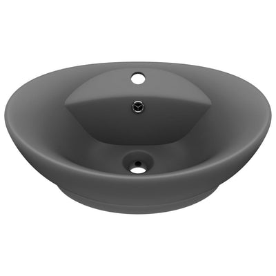 Vidaxl -Waschbecken mit Landung oval 58,5 x 39 cm Keramik Matt Dunkelgrau
