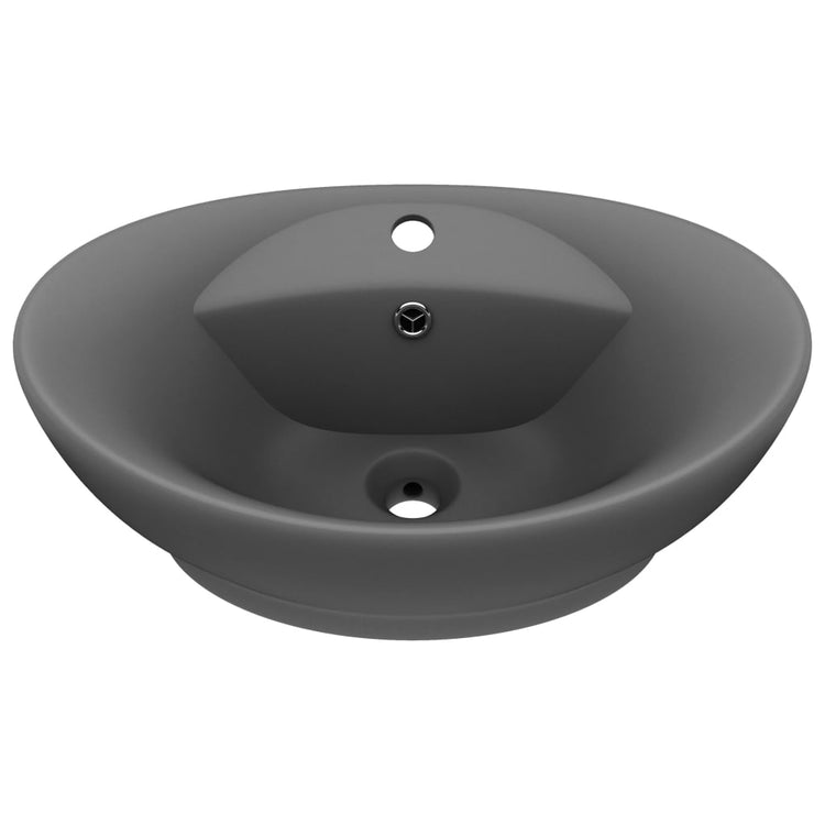 Vidaxl -Waschbecken mit Landung oval 58,5 x 39 cm Keramik Matt Dunkelgrau