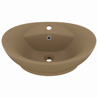 Vidaxl -Waschbecken mit Landung oval 58,5 x 39 cm Keramikmattencreme