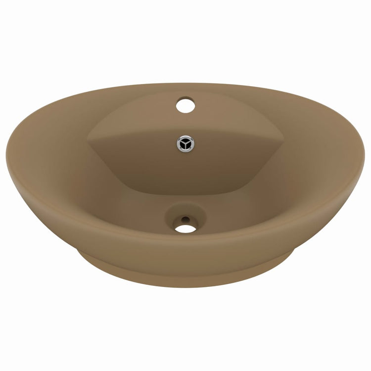Vidaxl -Waschbecken mit Landung oval 58,5 x 39 cm Keramikmattencreme