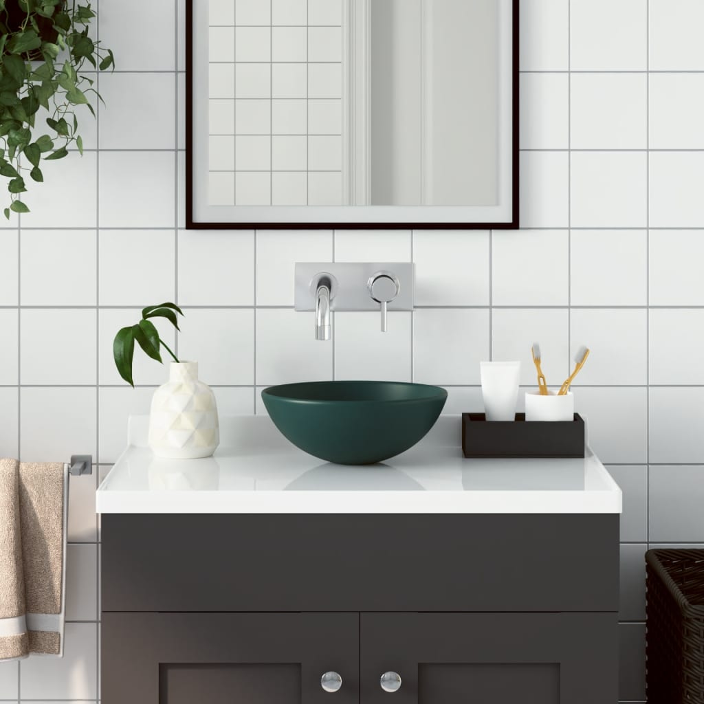 Vidaxl Washbeasin rund Keramik dunkelgrün
