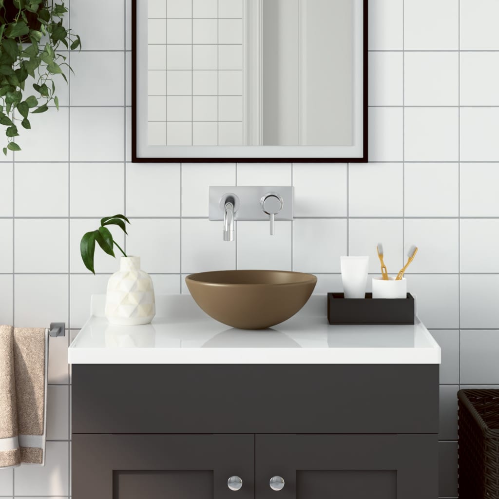 Vidaxl Washbeer rund Keramikmatcream
