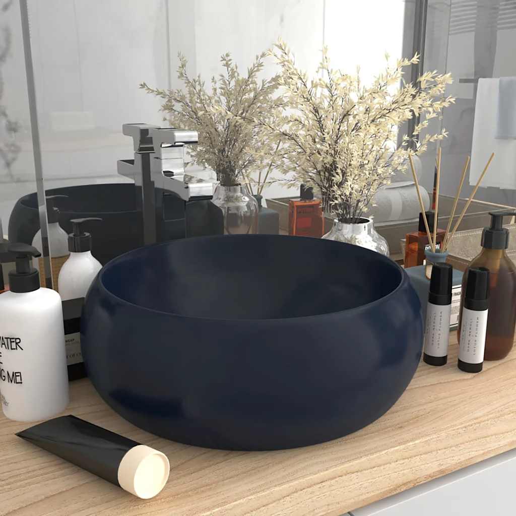 Vidaxl Washbeasin rund 40x15 cm Keramikmatte dunkelblau