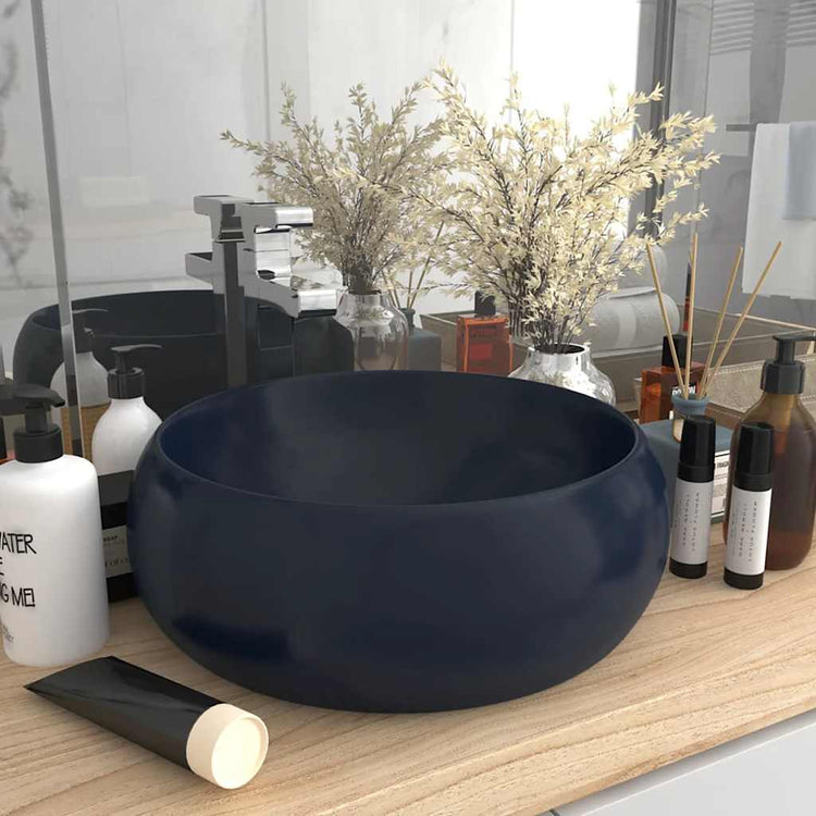 Vidaxl Washbeasin rund 40x15 cm Keramikmatte dunkelblau