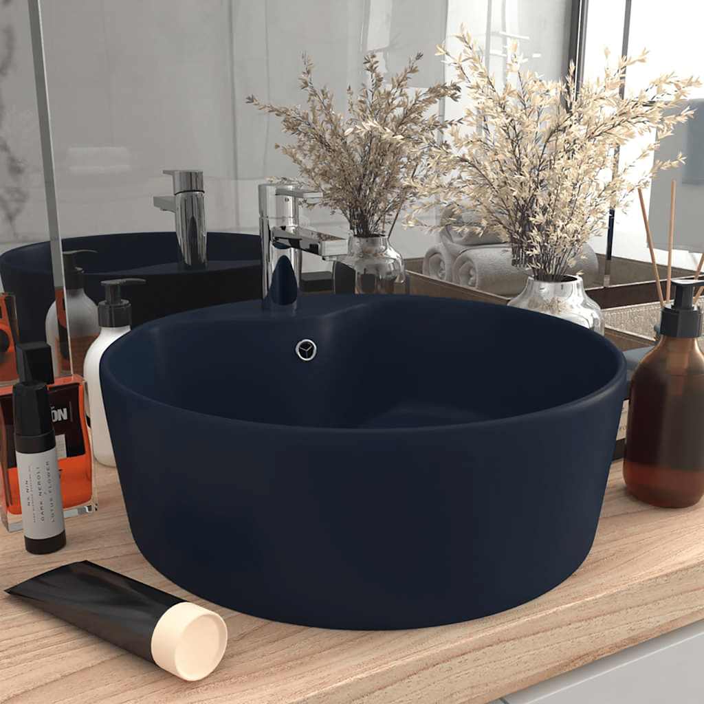 Vidaxl -Waschbecken mit Landung 36x13 cm Keramik Matt Dunkelblau