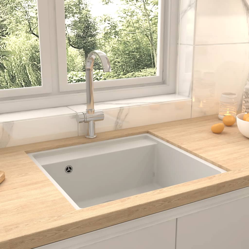 VidaXL Spüle mit Überlaufloch Granitweiß