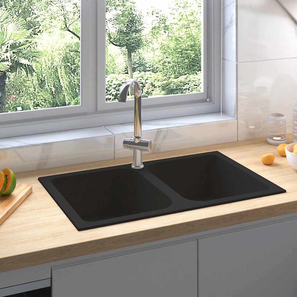 Vidaxx Küchenspüle schwarz 76 x 48 x 30 cm Quarz und Harz