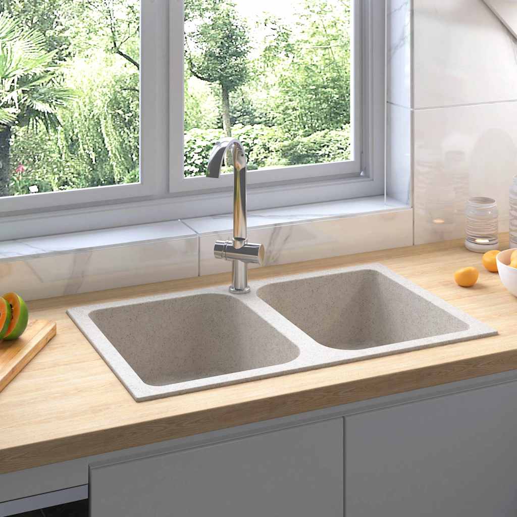 Vidaxx Küchenspüle Beige 76 x 48 x 30 cm Quarz und Harz