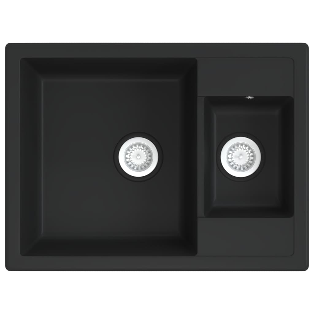 VIDAXL Sink Double Bins mit Überlauflochgranit schwarz
