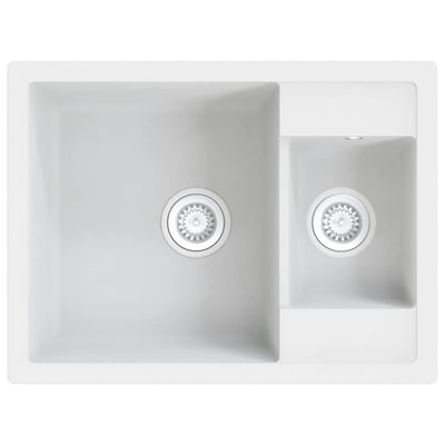 VIDAXL Sink Double Bins mit Überlauflochgranit weiß