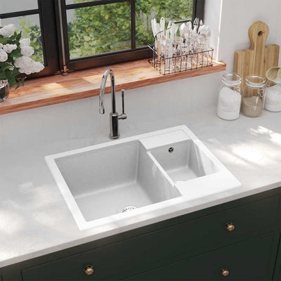 VIDAXL Sink Double Bins mit Überlauflochgranit weiß
