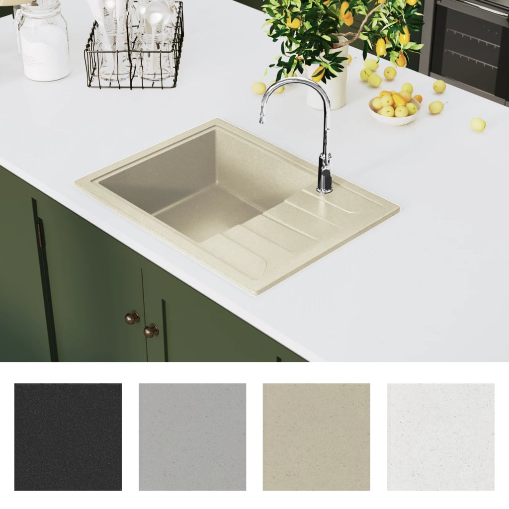 Vidaxl -Spüle mit Überlaufloch ovaler Granit Beige