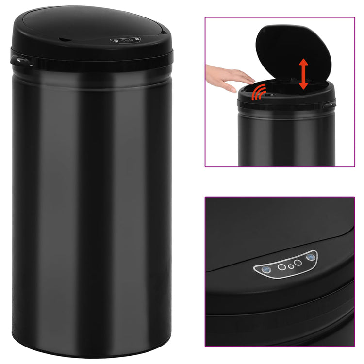 Vidaxl -Müll mit automatischer Sensor 50 l Kohlenstoffstahl schwarz