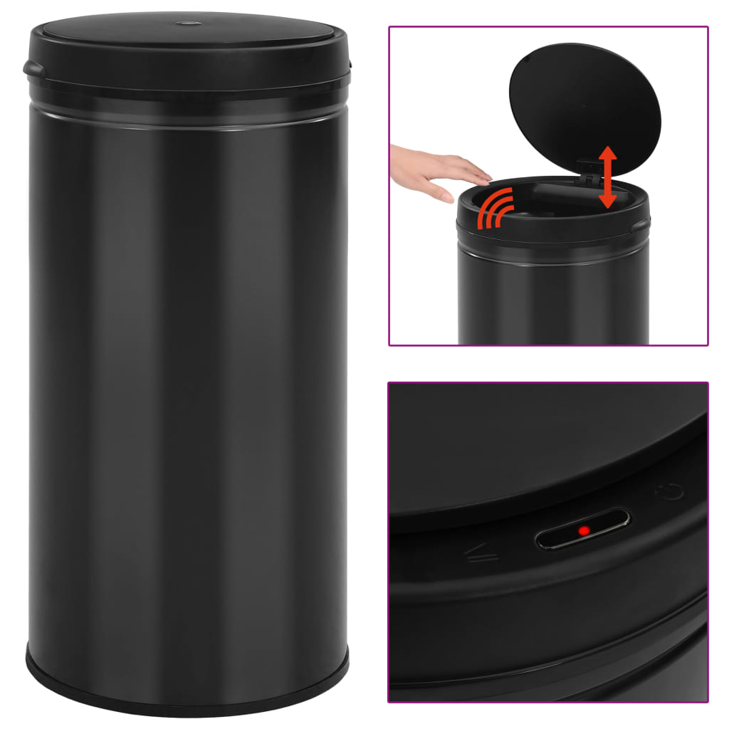 Vidaxl -Müll mit automatischer Sensor 70 l Kohlenstoffstahl schwarz