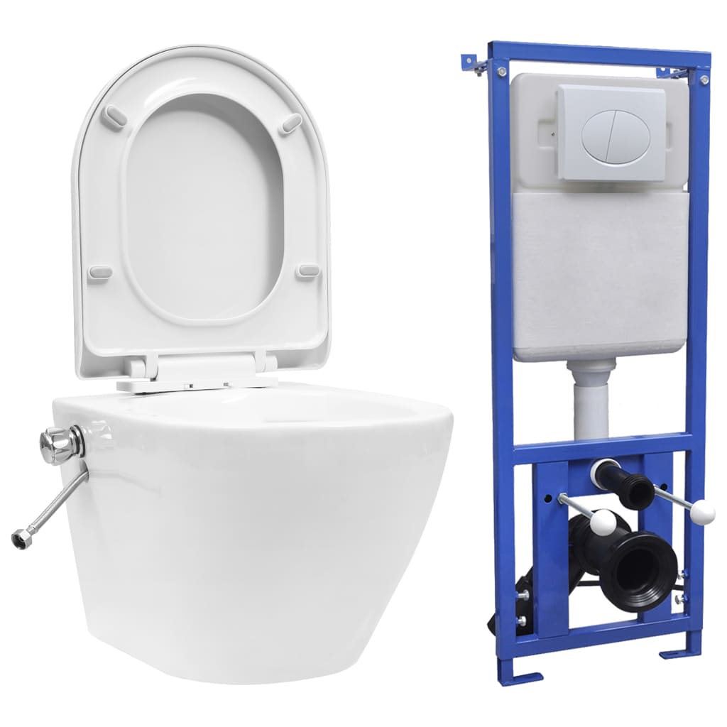 Vidaxl hängende Toilette Randless mit verstecktem Gericht aus Keramik Weiß