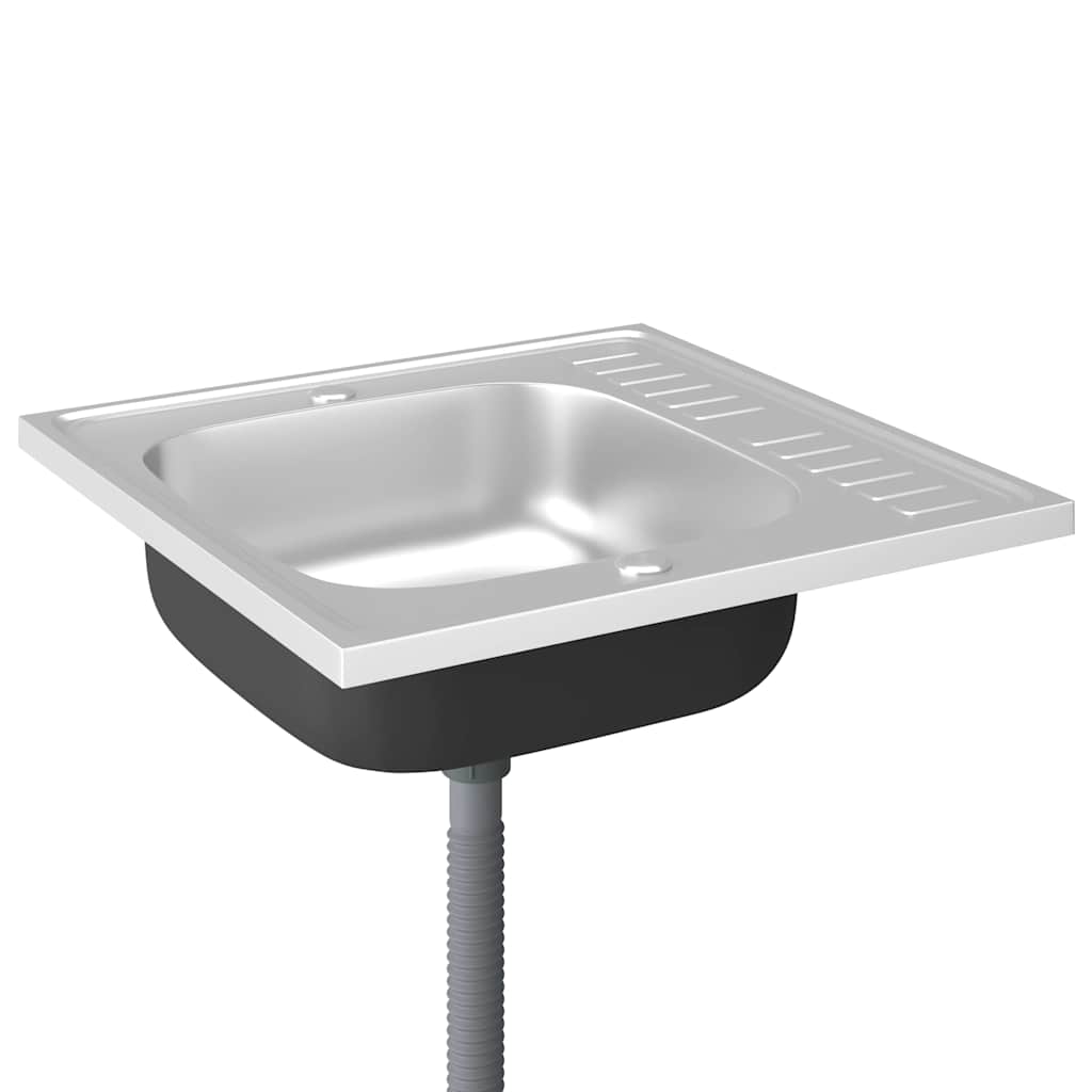 VIDAXL -Spüle mit Abflusssatz 600x600x155 mm Edelstahl Silber