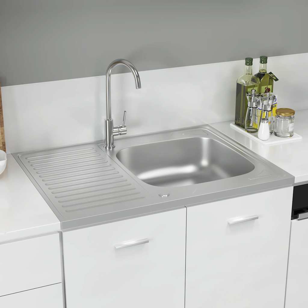 VIDAXL -Spüle mit Abflusssatz 800x600x155 mm Edelstahl Silber