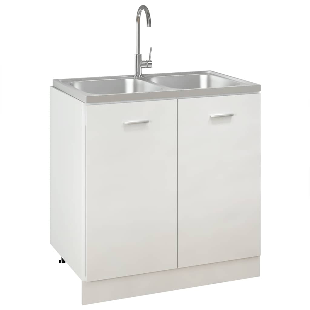 Vidaxl Sink Doppelte 800x500x155 mm Edelstahl Silber