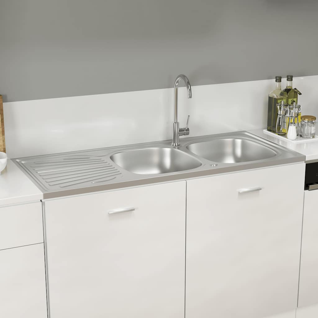 Vidaxl Spüle Doppelbox 1200x600x155 mm Edelstahl Silber